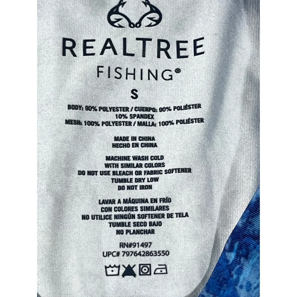Realtree Fishing Camo Long Sleeve Performance Shirt Men S Blue Mesh Panels Ocean